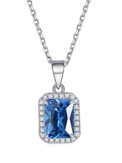 Precious blue [September] 925 Sterling Silver Birthstone Rectangle Dainty Necklace